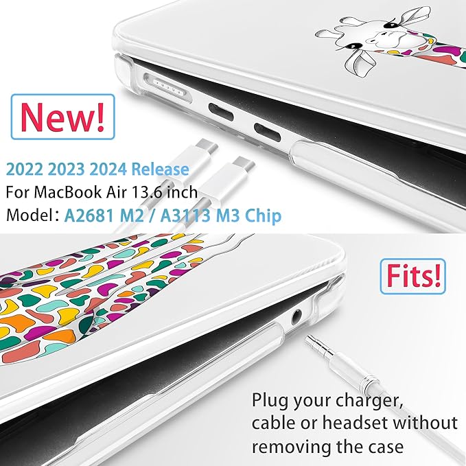 Mektron for 2025 M4 MacBook Air 13.6 Inch A3240 Case Fits 2023 A2681 M2 2024 A3113 M3 Chip with Liquid Retina Display Touch ID, Printed Plastic Hard Shell Cover for MacBook Air 13.6", Giraffe