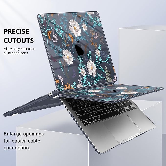 Case for MacBook Air 15 Inch 2025 2024 2023 Release M4 A3241 M3 A3114 M2 A2941, Hard Shell with Screen Protector & Keyboard Cover, Compatible with Touch ID, Rustic Flowers