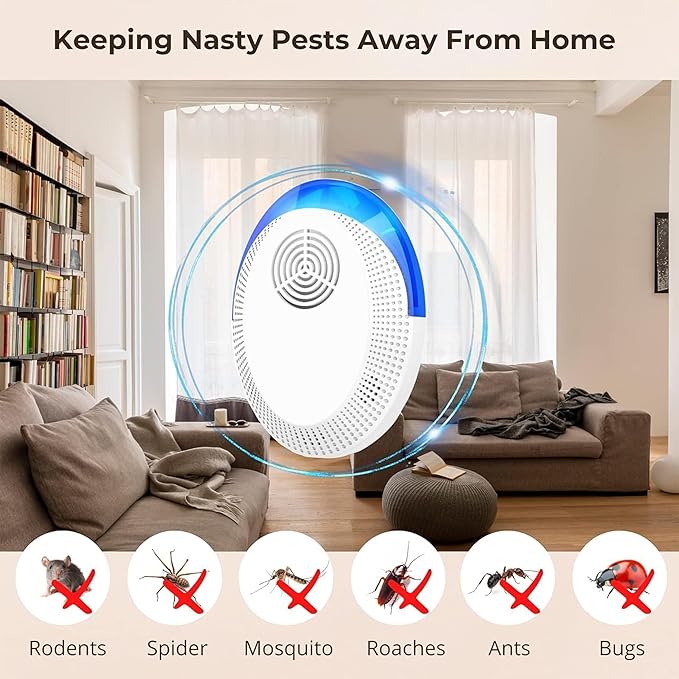 Ultrasonic Pest Repeller Mice Repellent Indoor Pest Repellent Ultrasonic Plug in, Mouse Deterrent, Pest Control for Spiders, Roaches, Insects (6 Pack)