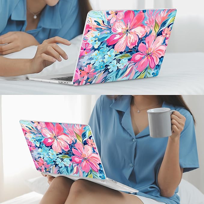 Mektron Case for MacBook Pro 16 Inch A2141 Cover 2019 Release 16" with Liquid Retina Display/Touch ID, Plastic Hard Shell with Keyboard Skin & Screen Protector & Dust Plug, Hand-Painted Flowers