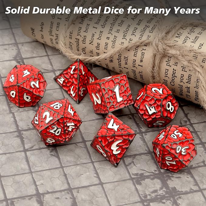 PJOY Metal D&D Dice Set for Dungeons and Dragons Dice with Case Meteorite Black Red 16mm Role Playing Cool DND Gifts for Players DM Board Game Masters