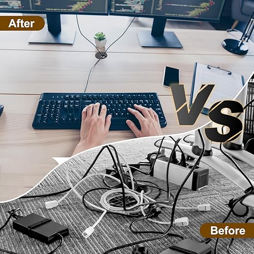 uxcell 8 Pcs 60mm (2.36 Inch) Desk Grommet, Plastic Cable Hole Cover, Wire Cord Cable Organizer for Home Office Computer Desk Cabinet, Silver