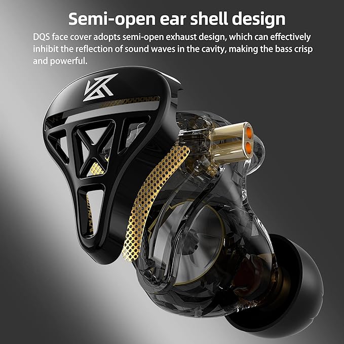KZ DQS Wired Earbuds Dynamic Driver in Ear Monitor Headphone Semi-Open HiFi Bass Earphone 2pin 3.5mm Gaming Earbuds (Without Mic)