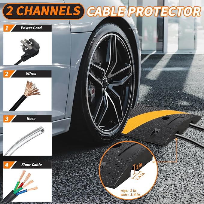 Heavy Duty Speed Bumps for Driveway, 2 Pack 6Ft Rubber Speed Bumps, 2 Channel Modular Traffic Speed Bump Hump Cable Protector Ramps for Asphalt Concrete Gravel Driveway Road with 6 Bolt Spikes