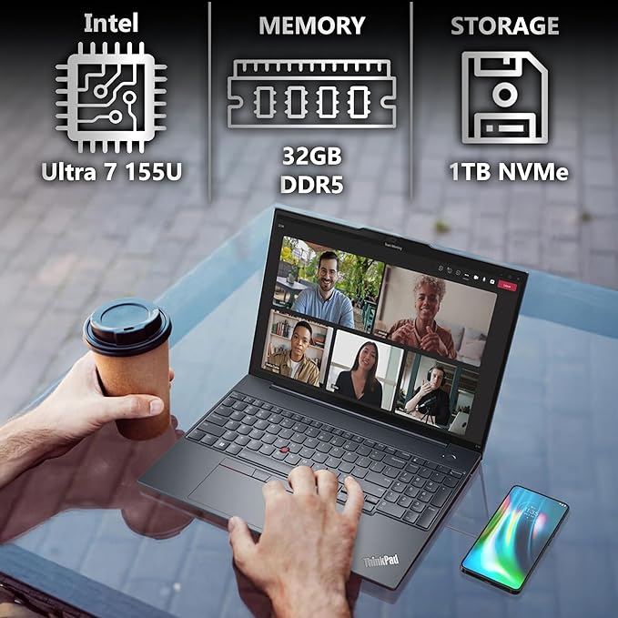 Lenovo ThinkPad T16 Gen 3 Business Laptop 16” FHD+ Display, Intel Ultra 7-155U (Beats i7-1355U), 32GB DDR5 RAM, 1TB SSD, 5MB Webcam, WiFi 6E + BT, RJ-45, HDMI, Win 11 Pro, AI Copilot - Black