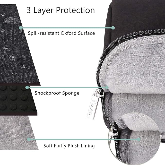 Voova Laptop Bag 15.6 Inch, Waterproof Computer Sleeve Carrying Case with Shoulder Straps & Handle Compatible with Macbook Air 15 M2/M3/M4, MacBook Pro 15/16, 15-16 Inch Hp Dell Lenovo Asus, Black