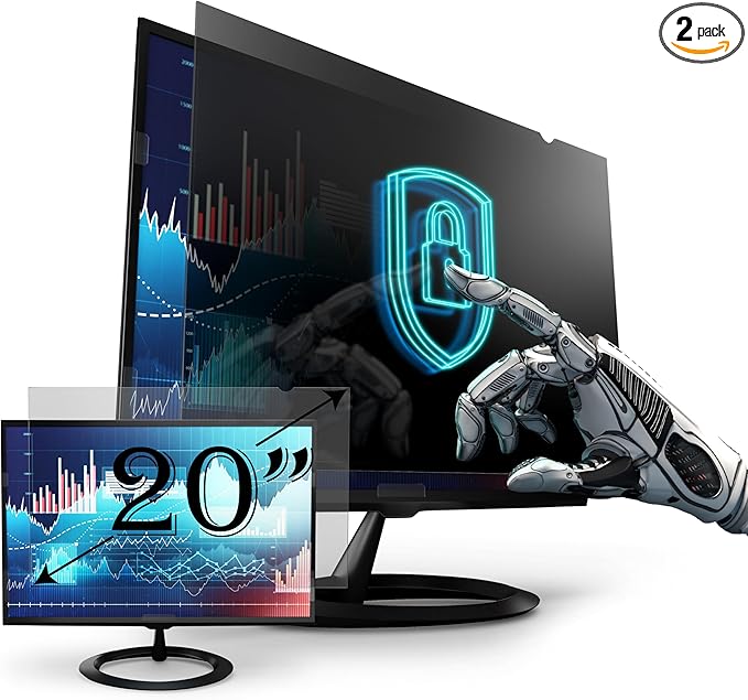 [2 Pack] Premium Privacy Screen Filter for 20 Inches Desktop Computer Widescreen Monitor with Aspect Ratio 16:09. Anti Glare and Anti Blue Light Protection