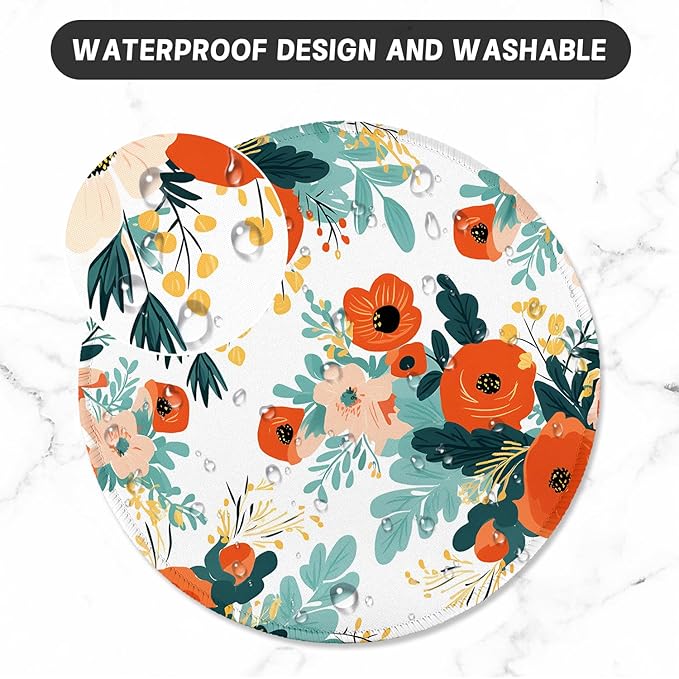 ITNRSIIET Round Mouse Pad with Stitched Edge Premium-Textured Waterproof Non-Slip Rubber Base Desktop Protection Mat Diameter 8.7 inches, Beautiful Flowers