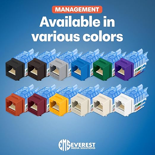 Everest 45° Angled RJ45 Cat5e Keystone Jacks 50-Pack in Blue - Slim Profile Female RJ45 Connectors - Cat 5e Keystone Jack - Compatible with 45° Angled Speed Termination Tool - 45Term (B0BL3GS7ZY)