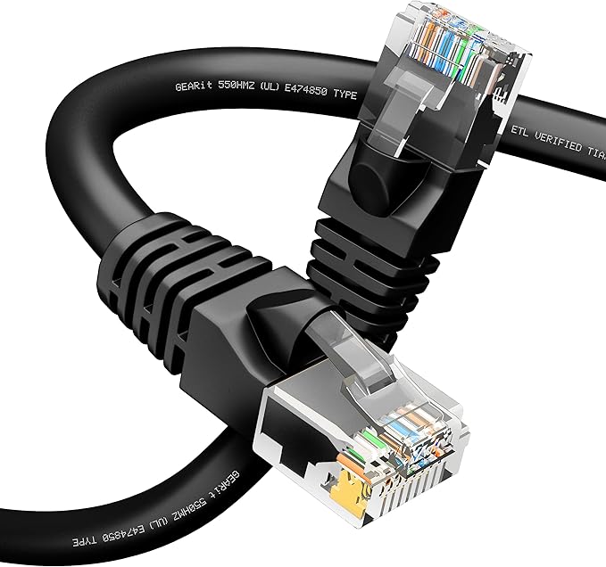GEARit Cat 6 Ethernet Cable (1-Pack 50 Feet) Cat6 Network Patch, 10Gbps, RJ45, Snagless Cord, Gold-Plated Connectors, Internet for PC, TV, Tablet, Router, Printer, Servers, IT Data Center - Black