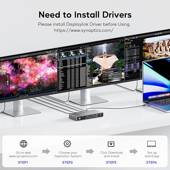 Displaylink Docking Station, PULWTOP USB C DisplayLink Dock Triple Displays for MacBook M1/M2/M3/M4 Windows, 8K/4K@60Hz Displaylink Dock with 3HDMI, 3 Display Port, PD 30W,USB A/C 10Gbps, Ethernet