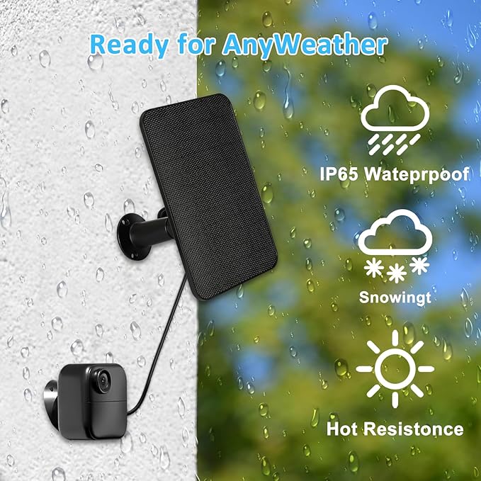 6W Solar Panel Charger for Blink Outdoor 4 (4th Gen), Solar Panel with 13.1ft Waterproof Charging Cable, Waterproof Rubber Plug, 360°Adjustable Mount and Micro USB and Type-C Port (for Blink 4-3PC)