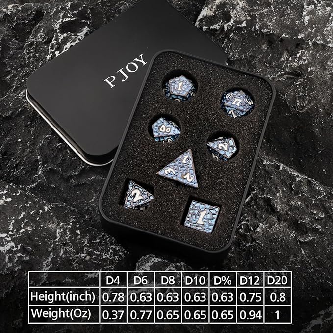 PJOY Metal D&D Dice Set for Dungeons and Dragons Dice with Case Meteorite Black Blue Glitters 7PCS 16mm Role Playing Cool DND Gifts for Players DM Board Game Masters