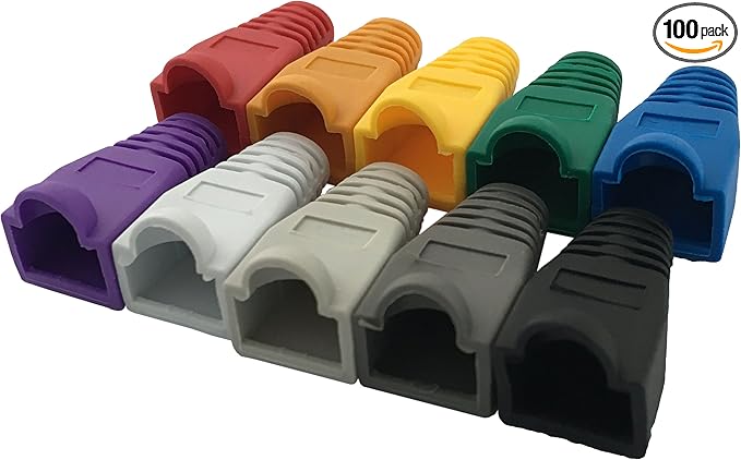 Accessbuy 100 Pack RJ45 CAT6 CAT6E CAT5 CAT5E Ethernet Network Cable Strain Relief Boots Cable Connector Plug Cover Mixed Color for Laptop