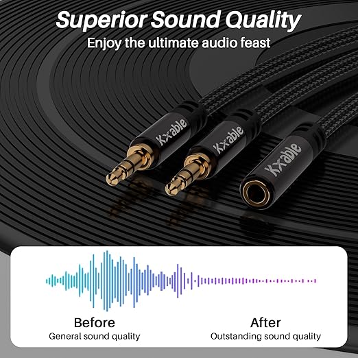 1/8 Inch TRS Stereo Y Splitter Cable 1.5FT, 3.5mm Female to 2-Male Y-Splitter Stereo Audio Cable, for Cell Phone PC Laptop, Speaker, Headphones, Suitable for Switching or Two Sets of Speakers