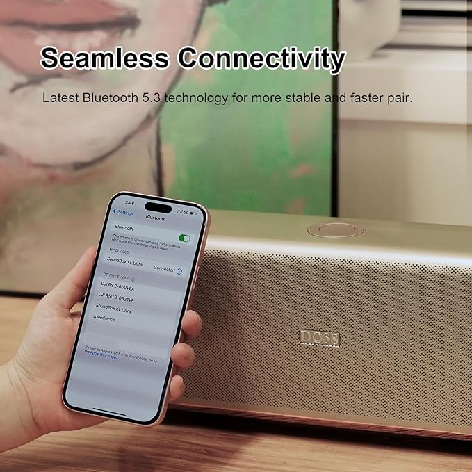 DOSS SoundBox Ultra Bluetooth Speaker with 2.1 Channel Audio, 80W Superior Sound with Deep Bass, Two DSP Technologies, 18H Playtime, BT 5.3, Wireless for Home, Office, Bedroom-Gold