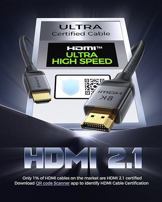 Silkland Certified 10K 8K HDMI 2.1 Cable 16.5ft, (Upgrade Braided) Ultra High Speed HDMI Cable [8K@60Hz, 4K@120Hz 144Hz] 48Gbps, HDR10, eARC, ARC, HDCP, Compatible for PS5/Xbox/Soundbar/Roku TV