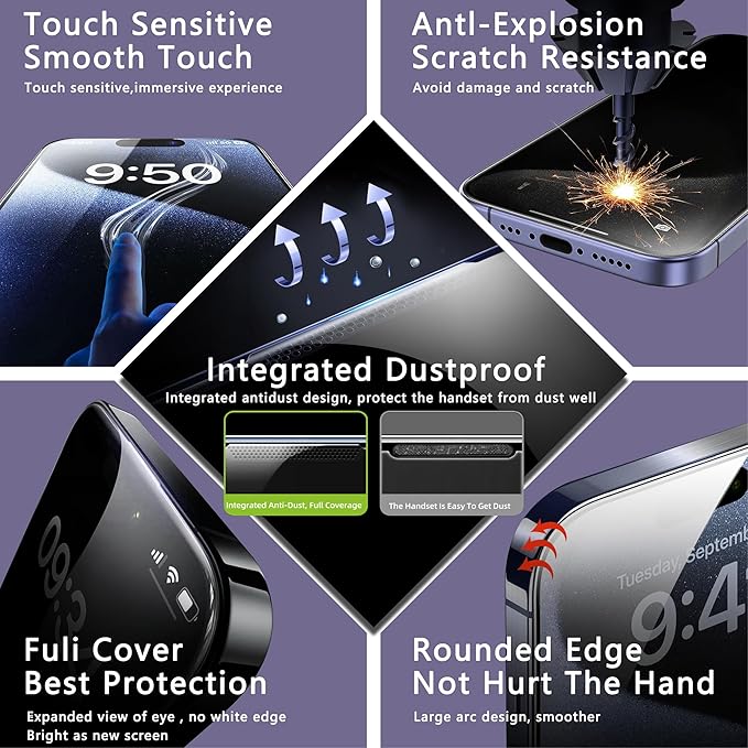 2 Pack Anti Blue Light Matte Screen Protector for iPhone 12 Pro Max, 9H Tempered Glass, Full Coverage, Anti-Fingerprint, Auto Dust-Elimination, No Bubble, Easy Installation