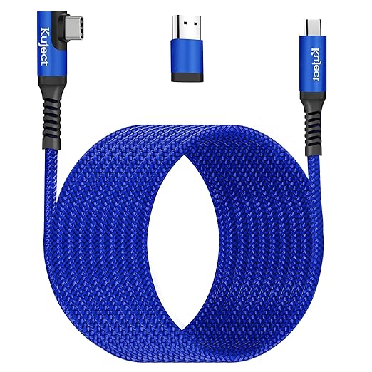 Kuject Link Cable 20FT Compatible for Quest 3S/3, Quest 2/Pro, Pico 4, Nylon Braided Accessories for Rift S/Steam VR Games, USB 3.0 Type C to C High Speed Data Transfer Cord for Gaming PC, Blue