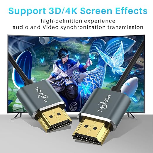 Twozoh Flexible & Slim HDMI Cable 6.6FT 3 Pack, Ultra Thin HDMI Cord Supports High Speed 4K@60Hz 18gbps 2160P/1080P