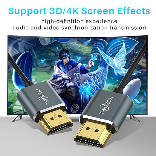 Twozoh Slim 4K HDMI Cable 10FT 5 Pack, Ultra Thin & Flexible Skinny HDMI to HDMI 2.0 Cord Support 4K/60HZ 18gbps Laptop, Monitor, PS5, PS4, Xbox One, Fire TV