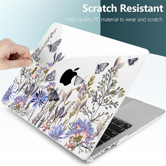 TWOLSKOO Compatible with M4 MacBook Air 13.6 inch Case 2025-2022 Release M4 A3240 M3 A3113 M2 A2681, Plastic Hard Shell & Keyboard Cover & Type C Adapter & Screen Protector, Garden Flower