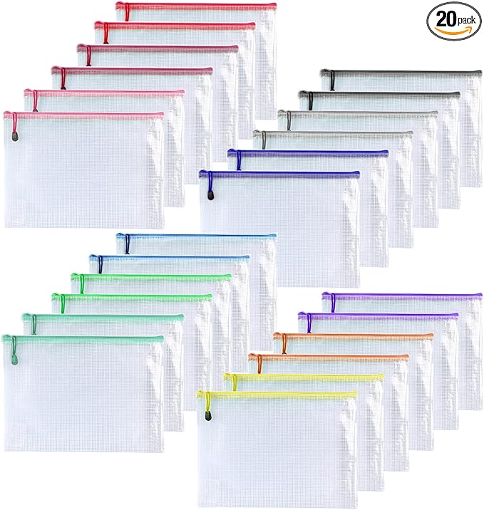 Mesh Zipper Pouch Bags, Zipper Bags for Organizing Storage, Waterproof Zipper Pouches, Letter Size, File Bags for School, Toys, Puzzle, Board Games and Office Supplies (Color, 9"x 12")