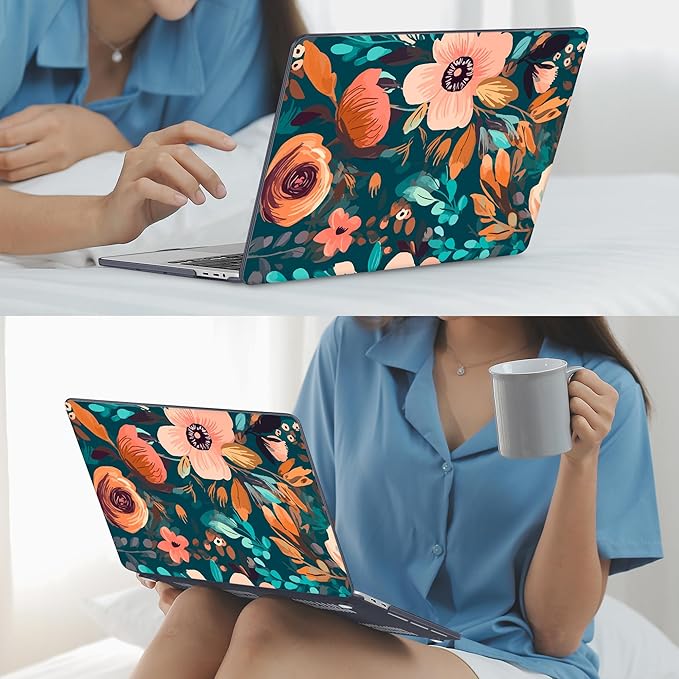 Mektron Case for MacBook Pro 16 Inch A2141 Cover 2019 Release 16" with Liquid Retina Display/Touch ID, Plastic Hard Shell with Keyboard Skin & Screen Protector & Dust Plug, Abstract Florals