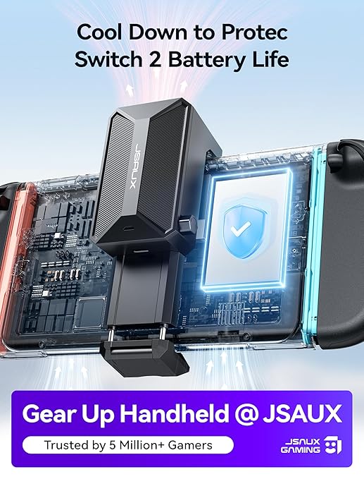 JSAUX Cooling Fan for Nintendo Switch 2 (2025), Cool Down Accessories for Switch 2 (Stepless Adjustable Fan Speed), Cools to Enhance Performance & Extend Console Battery Life - Black (GP0201A)