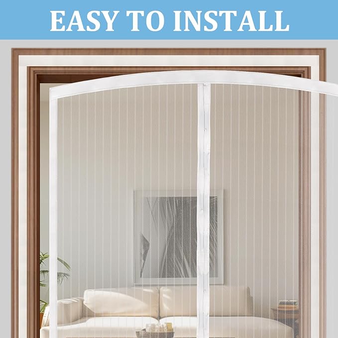 Magnetic Screen Door - Self Sealing, Heavy Duty, Hands Free Mesh Partition Keeps Bugs Out Let Breeze in- Pet and Kid Friendly - Keep Open Feature (White, Fit Door Size 32 x 78 Inch)