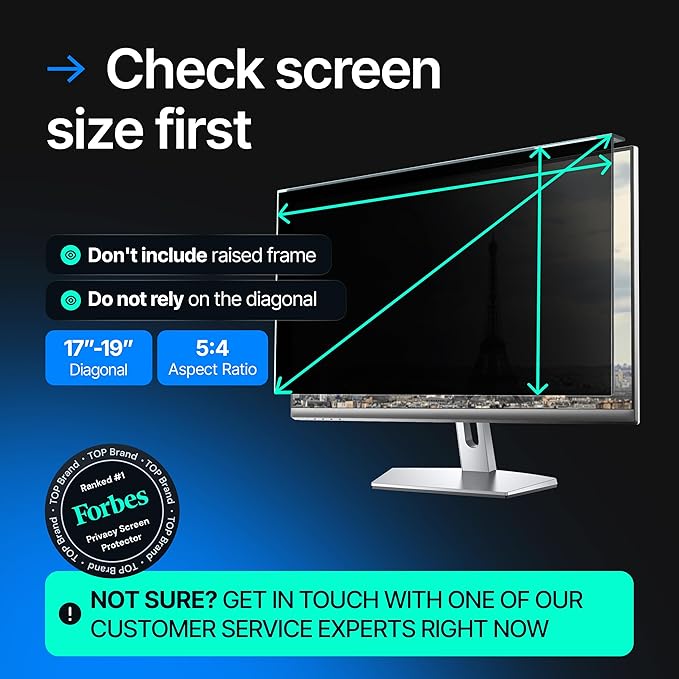 Universal Acrylic 17, 17.1, 18.1, 19 Inch Computer Privacy Screen Filter for Square Computer Monitors - 5:4 Aspect Ratio - 15.3" x 12.6" (390 x 320mm) - Monitor Frame Hanging Type