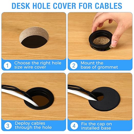 Desk Grommet 2" (50 mm), Desk Cord Hole Cover, Cable Grommet ABS Plastic, Desk Hole Grommet for Office and Home Table Cable, Detachable Cable Cord Organizer (White 8 Pcs)