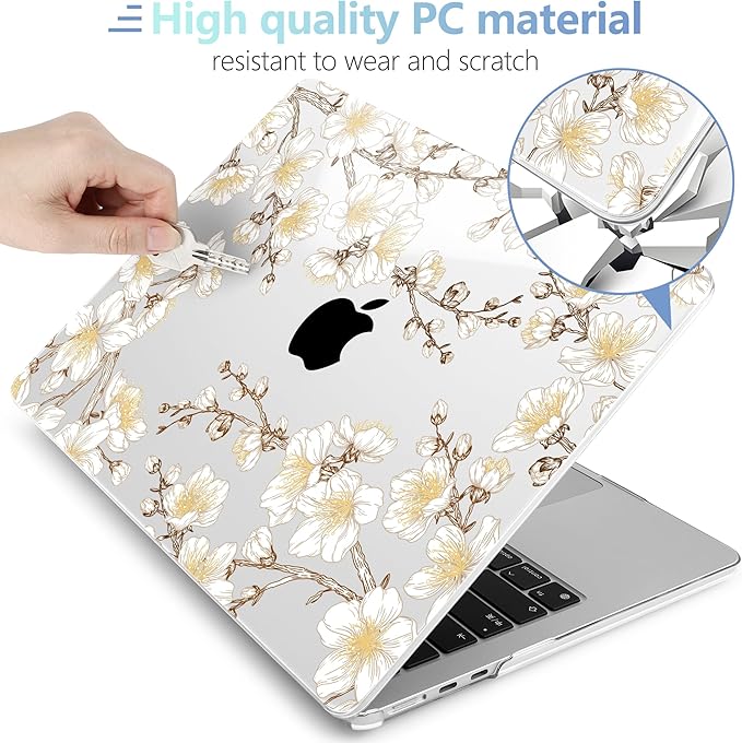 MEEgoodo for M4/M3/M2 MacBook Air 15.3 inch Case 2025 2024 2023, Case Fit Model (A3241/A3114/A2941) for MacBook Air 15 inch, Laptop Hard Shell with Keyboard Cover, Cherry Branches