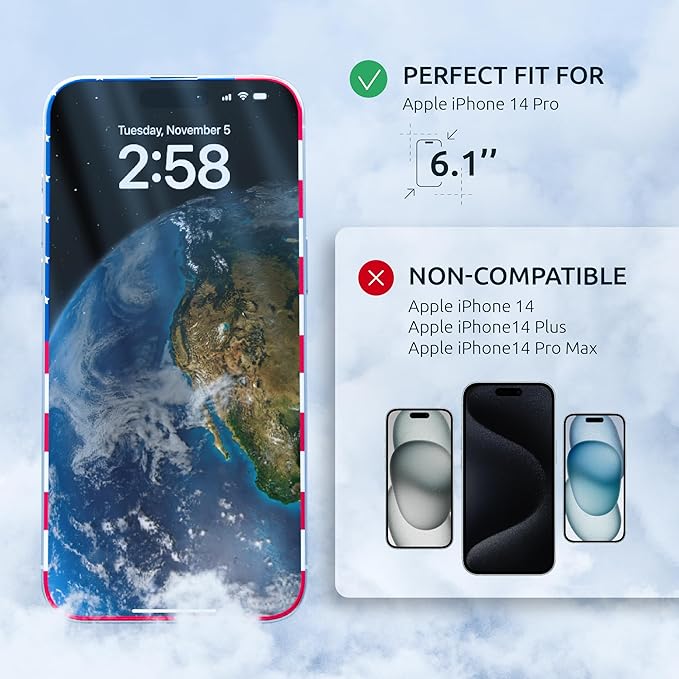 Screen Protector for iPhone 14 Pro - 2 Pack (USA Flag & Classic Black) Tempered Glass Screen Protector - Full Coverage, 9H Hardness, Anti-Fingerprint, Easy Installation