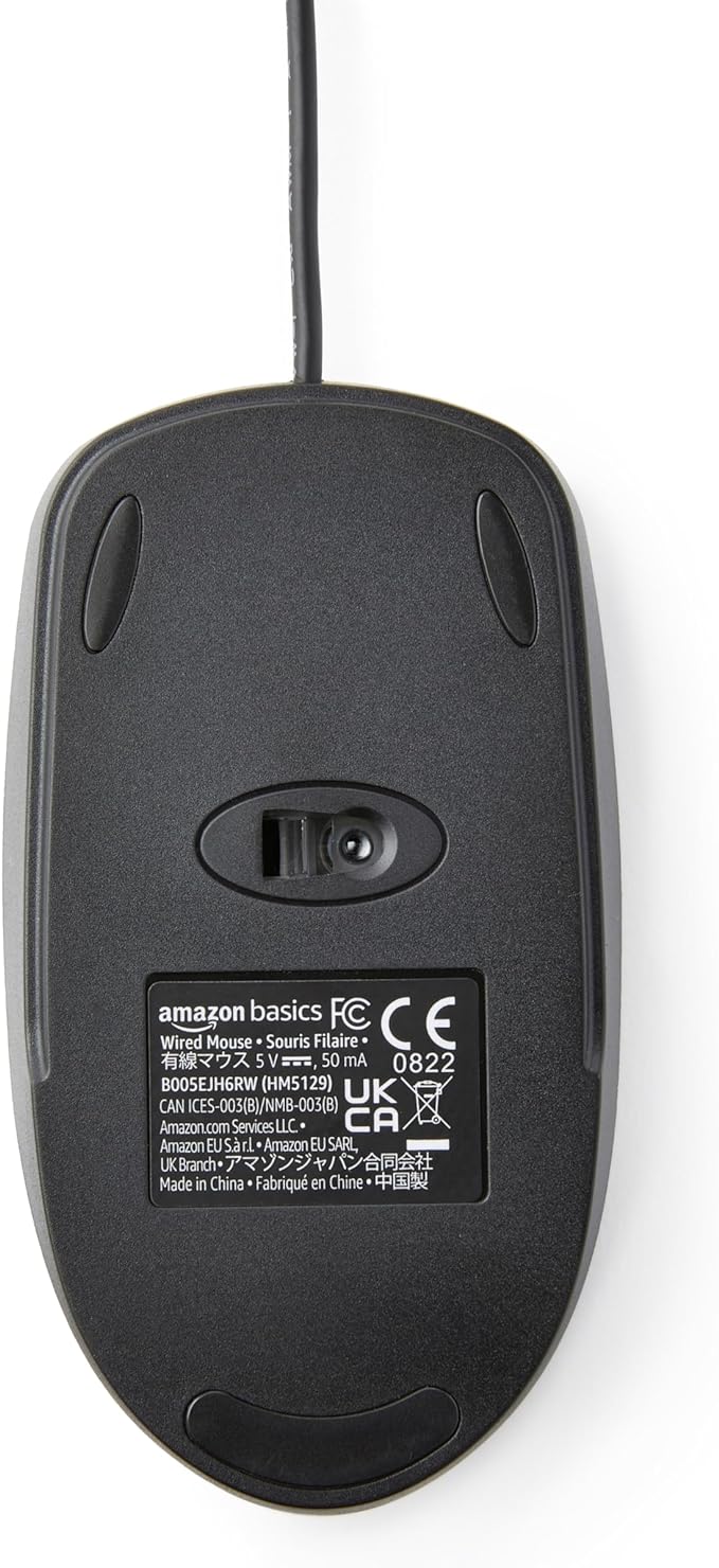 Amazon Basics 3-Button Wired USB Computer Mouse, Black - Pack of 30