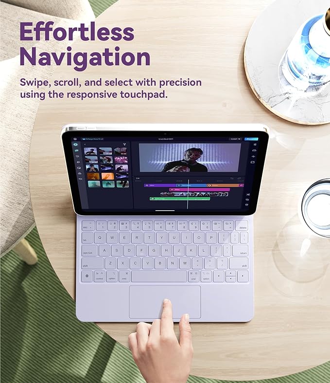GreenLaw for iPad 11th(A16,2025)/10th(2022) Generation Case with Keyboard, Magic-Style Keyboard Stand, 7 Color Backlit, Stain-Resistant Surface, Multi-Touch Trackpad, Light Purple
