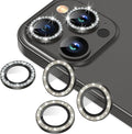 AGVEE 3+3 6 Pack for iPhone 12 Pro Max 6.7" Camera Lens Cover Protector, Bling Diamond & Bling Glitter Metal Ring 9H Tempered HD Glass Camera Cover Protector Film, Bling-Black