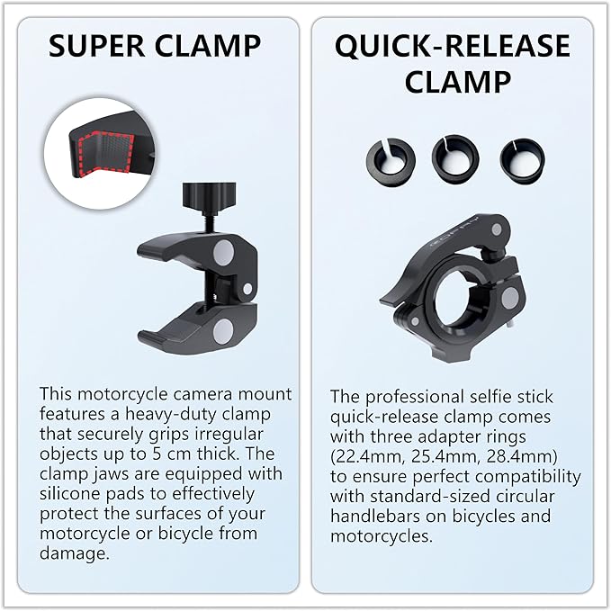 Motorcycle Camera Mount for Insta 360 x5,Adjustable GoPro Bike Extension Pole Kit Compatible with Insta360, GoPro, and DJI Cameras - Designed for Bike and Motorcycle Riding Shots