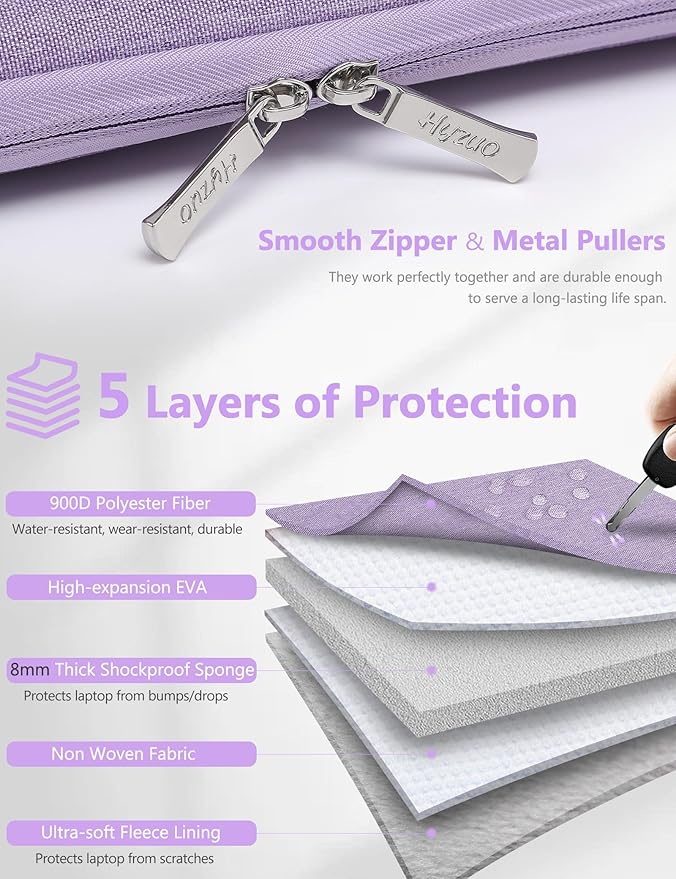 HYZUO 13.3-14 Inch Laptop Sleeve Bag for MacBook Pro 14 M5-M1, MacBook Air/Pro 13, 13.8-13 Surface Laptop/Book, Portable Notebook Case for 13" HP Dell Lenovo ThinkPad Asus Acer Samsung, Lilac Purple