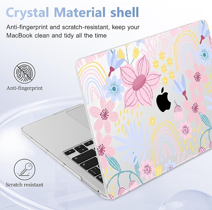 Case for MacBook Pro 13 inch with/Without Touch Bar (2016-2022, M2 A2338 M1 A2289 A2251 A2159 A1989 A1706 A1708), Hard Shell + Keyboard Cover + Dust Plug, Florals