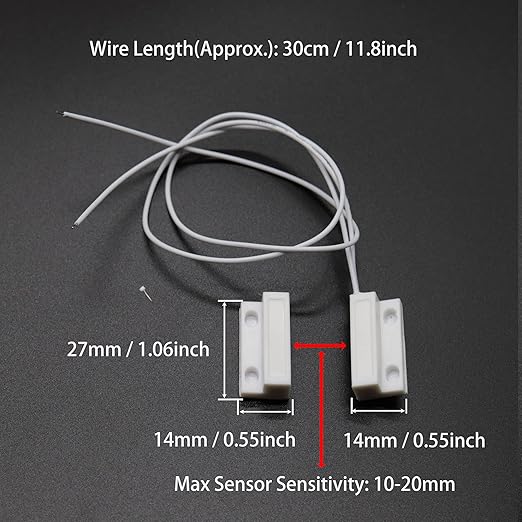 Magnetic Reed Switch NC Surface Mount Wired Door Window Contact Sensor with Adhesive Paper for Home Security and Burglar Alarm Systems MC-38 5pcs