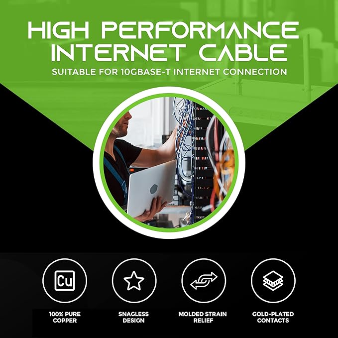 GearIT Cat 6 Ethernet Cable (16-Pack 7 Feet) Cat6 Network Patch, 10Gbps, RJ45, Snagless Cord, Gold-Plated Connectors, Internet for PC, TV, Tablet, Router, Printer, Servers, IT Data Center - Blue