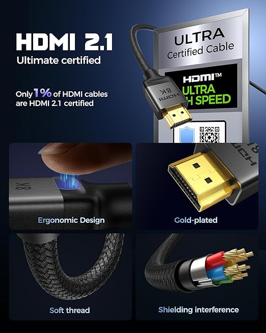 Silkland 10K 8K HDMI 2.1 Cable 2-Pack 10FT, (Upgrade Braided) Certified Ultra High Speed HDMI® Cable [8K@60Hz, 4K@120Hz] 48Gbps, HDR, eARC, HDCP 2.2&2.3, Compatible for Soundbar/PS5/Xbox/Roku TV