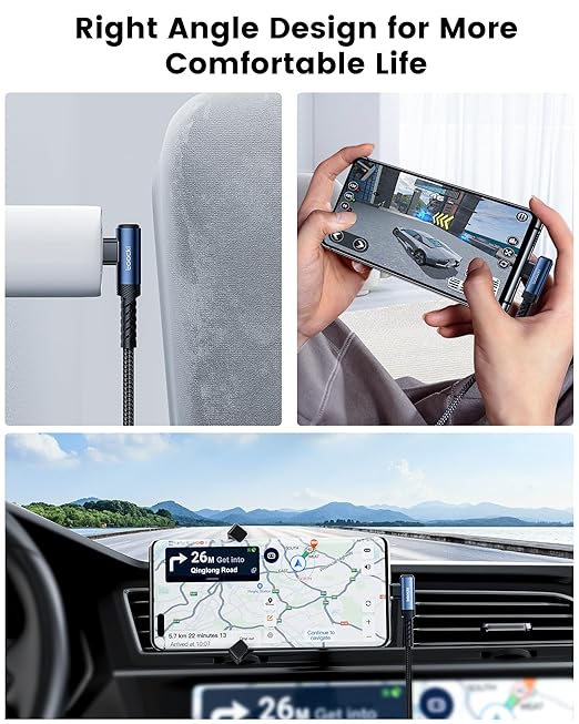 USB C Cable Right Angle, 2-Pack 1.6ft USB A to USB C Charger Cable 90 Degree Braided Fast Charging Cord for iPhone 15/15 Plus/15 Pro/15 Pro Max/Samsung Galaxy S10 S10+, LG V30, Switch