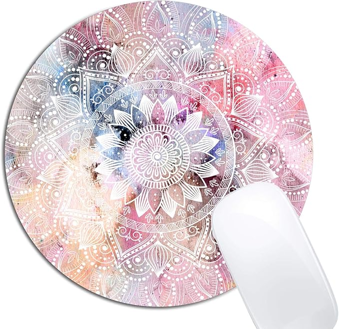 White Watercolor Mandala Mouse Pad Round Non-Slip Rubber Mousepad Laptop Office Computer Decor Cute Desk Accessories Customized Design Mouse Pad