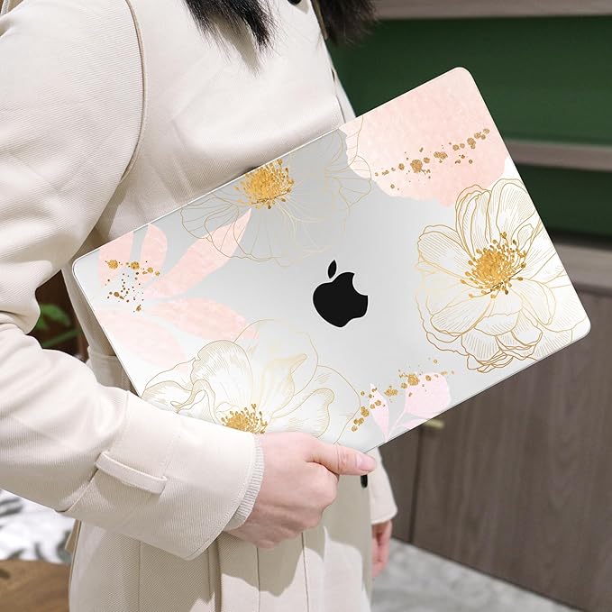MEEgoodo for M4/M3/M2 MacBook Air 15.3 inch Case 2025 2024 2023, Case Fit Model (A3241/A3114/A2941) for MacBook Air 15 inch, Laptop Hard Shell with Keyboard Cover, Tropical Pink Flowers