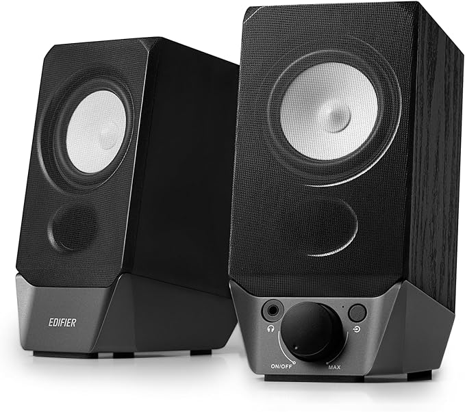 Edifier R19BT 2.0 PC Speaker System with Wooden Cabinet, Bluetooth 5.3, Full Stereo Sound, Strong Bass, Volume Control, 3.5mm Input/USB-A Sound Card for Computer/TV/Smartphone/Tablet - Black