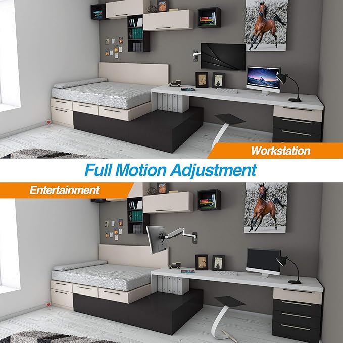 AVLT Single 13"-32" Monitor Wall Mount fits One Flat/Curved Computer Monitor Full Motion Height Swivel Tilt Rotation Adjustable Monitor Arm - VESA/Cable Management