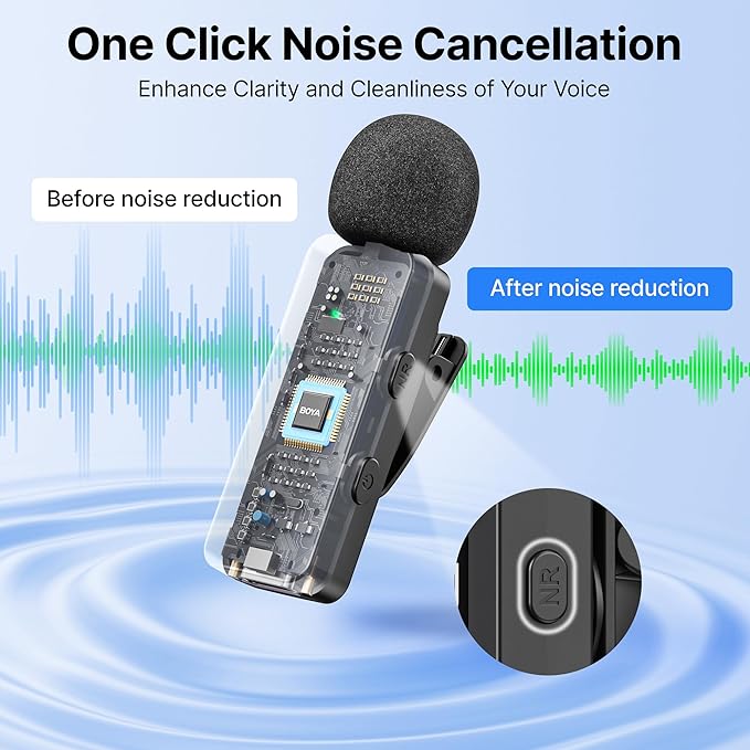 BOYA BY-V10 USB-C Wireless Lavalier Microphone for iPhone16/15 Android, Type-C Smartphone Laptop, Noise Canceling, Mini Clip-on Microphone for YouTube, Podcast, Facebook, TikTok Vlogging Recordings