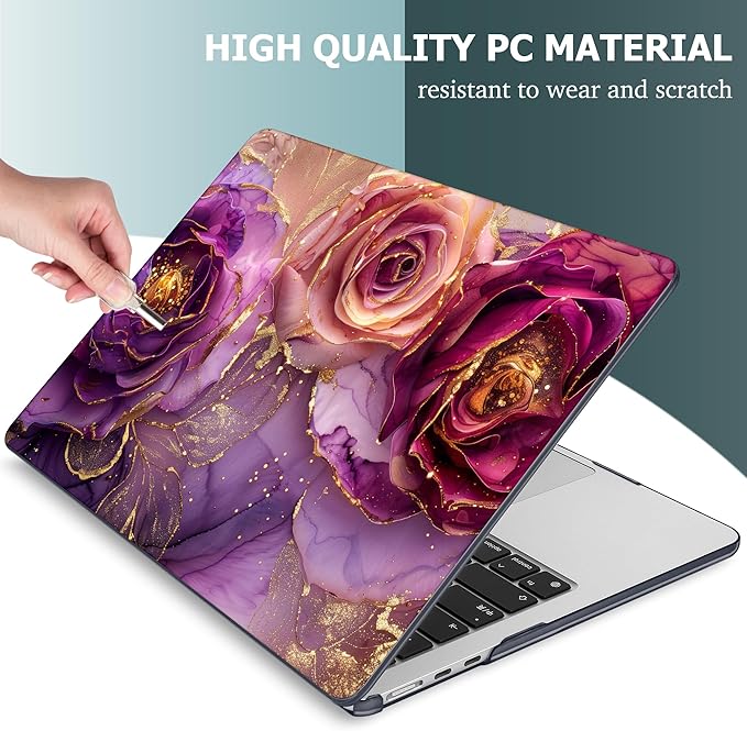 Mektron for 2025 M4 MacBook Air 13.6 Inch A3240 Case Fits 2023 A2681 M2 2024 A3113 M3 Chip with Liquid Retina Display Touch ID, Printed Plastic Hard Shell Cover for MacBook Air 13.6", Marble Flowers